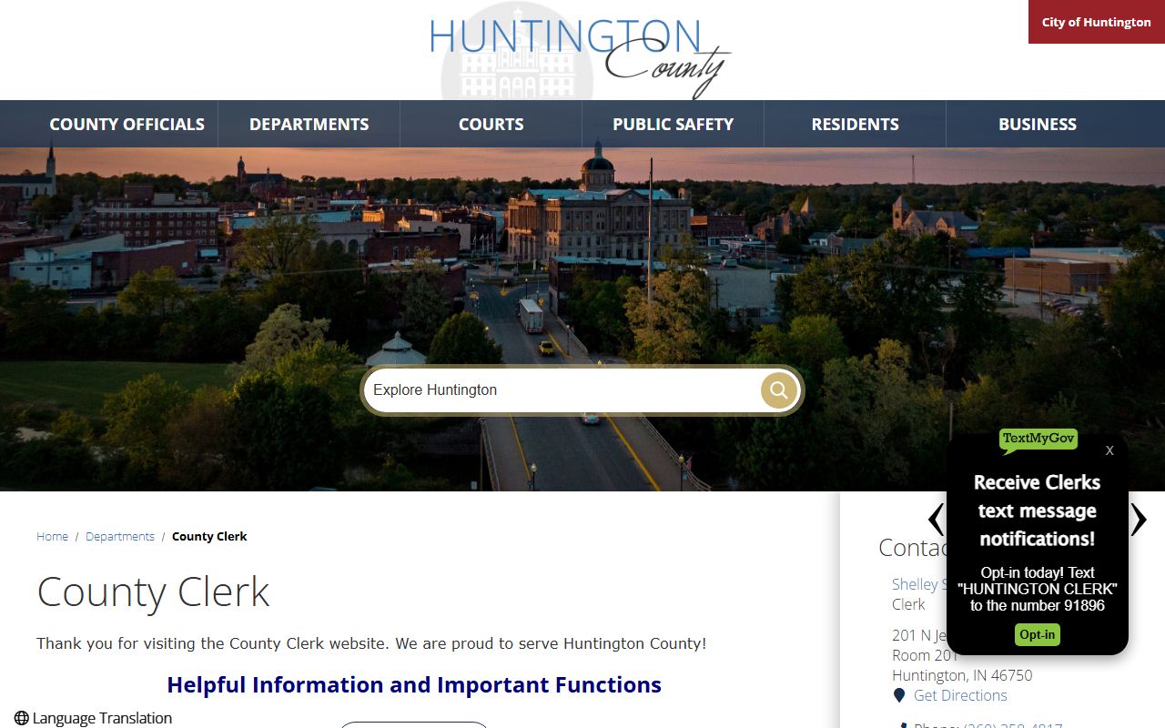 Huntington County Clerk official contact page with Shelley Septer and office information