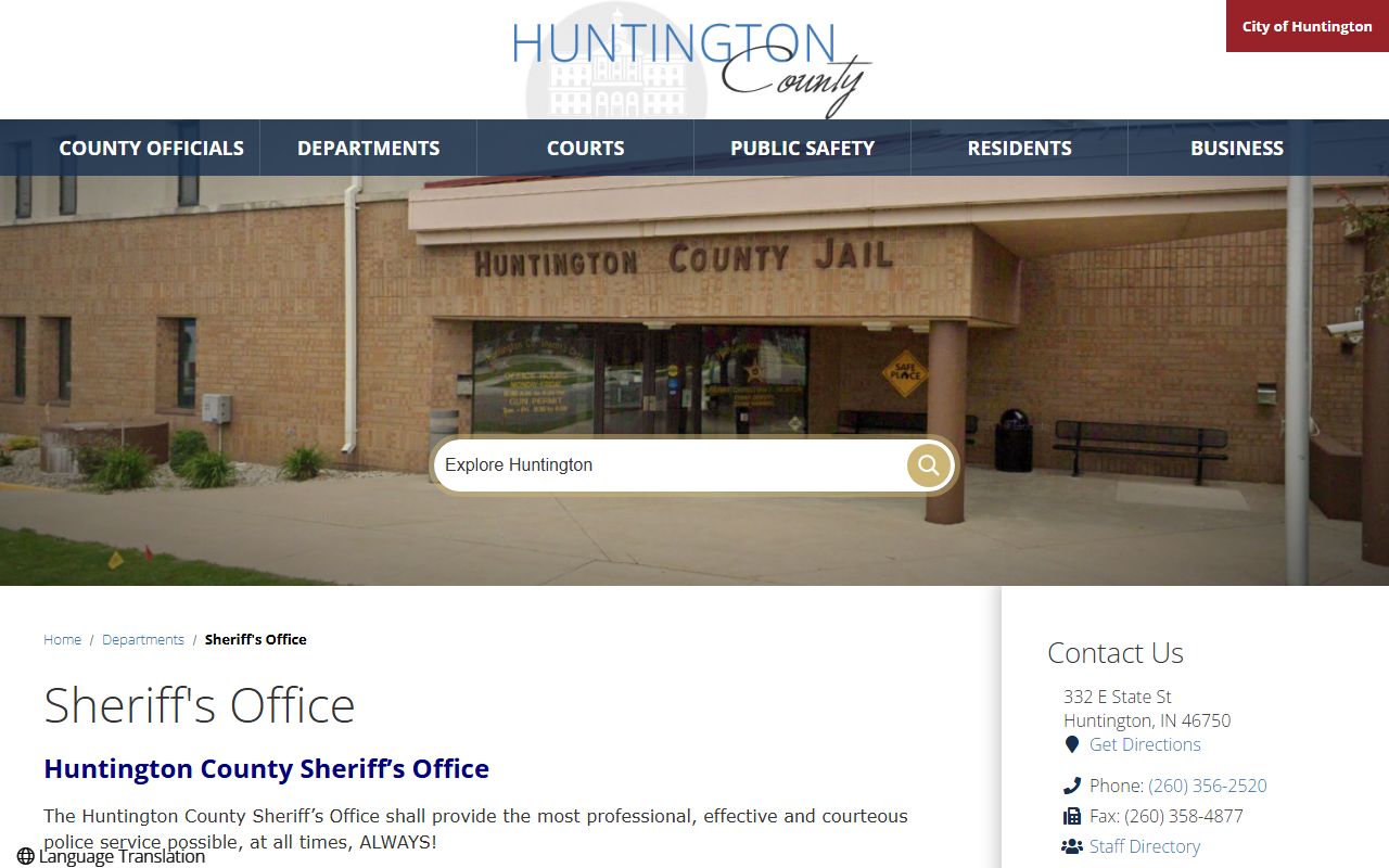 Huntington County arrest records and court charges sheriff page