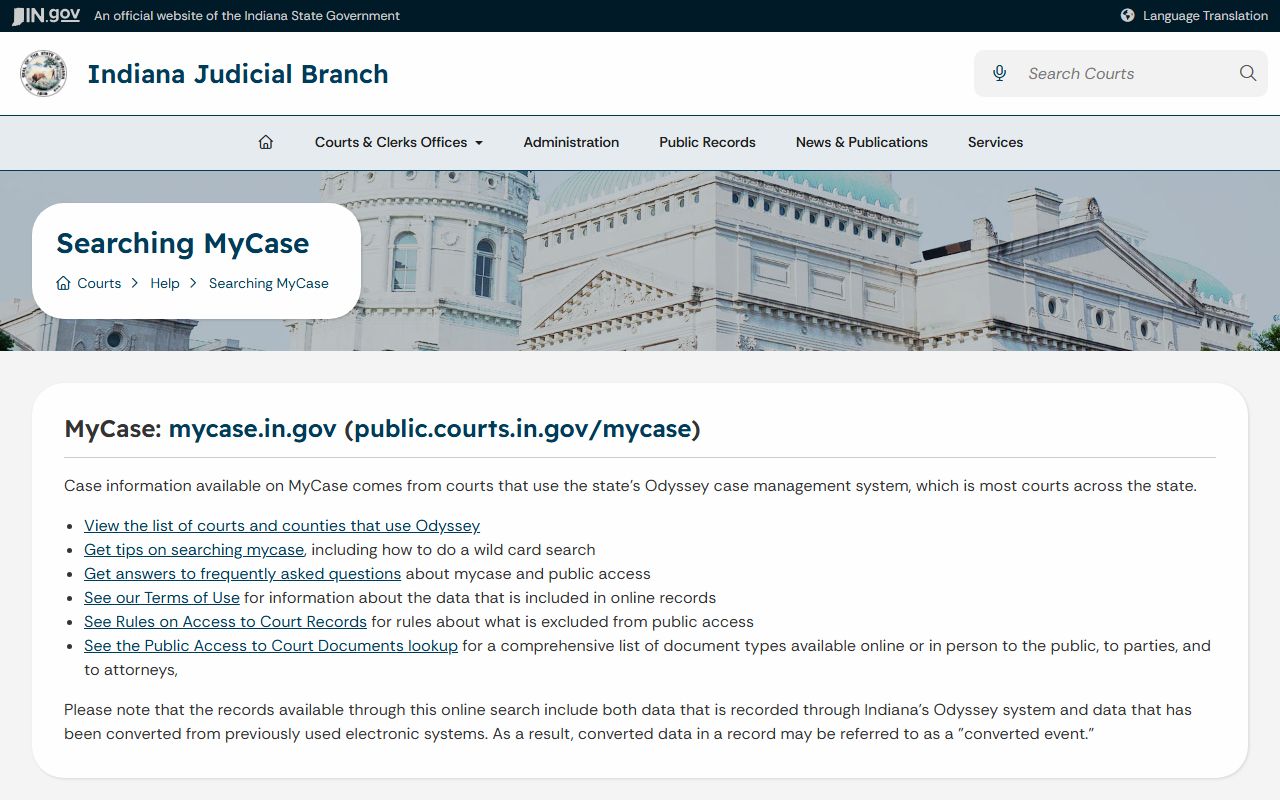 Huntington County court records MyCase help page