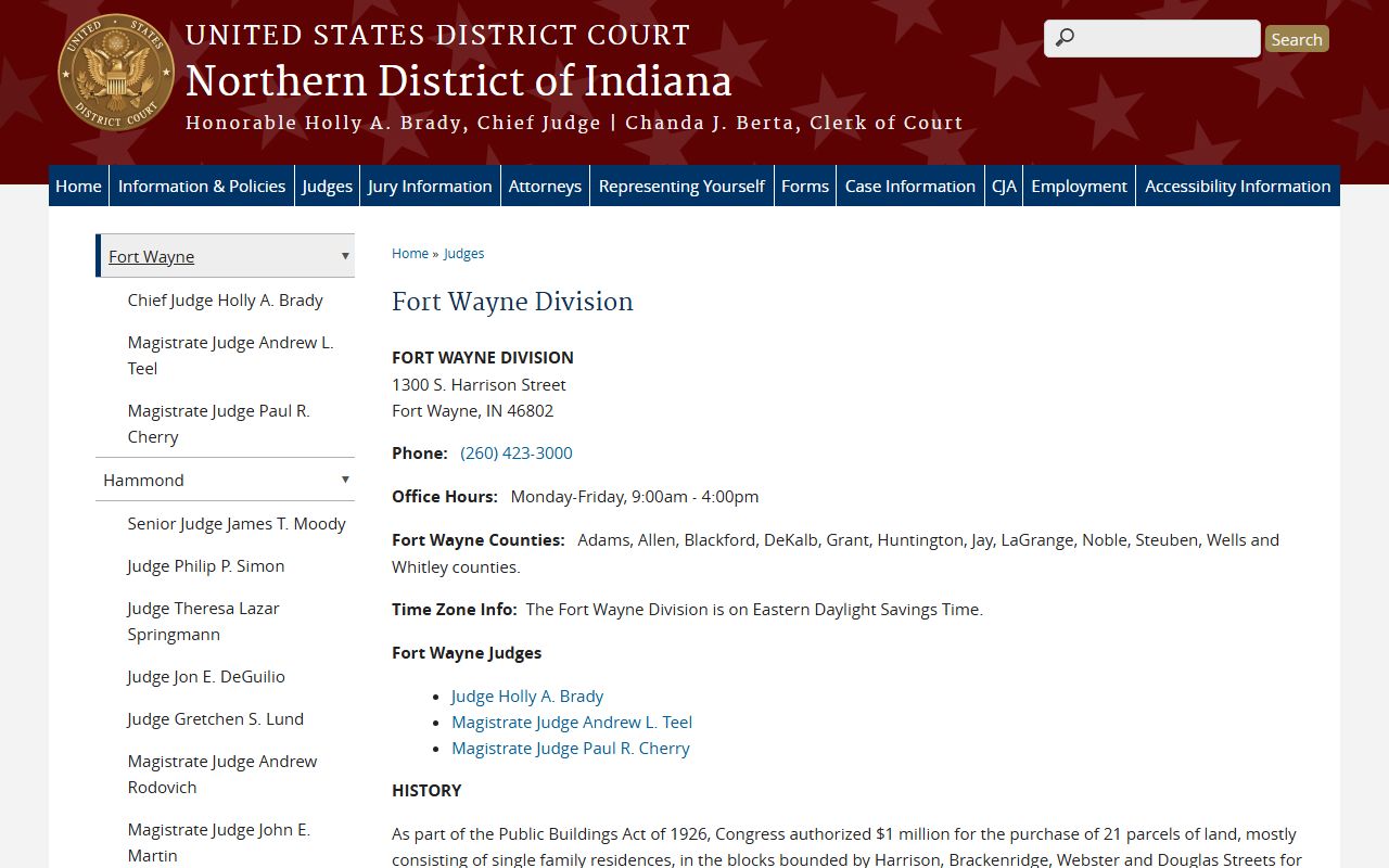Huntington County court records federal Fort Wayne Division source