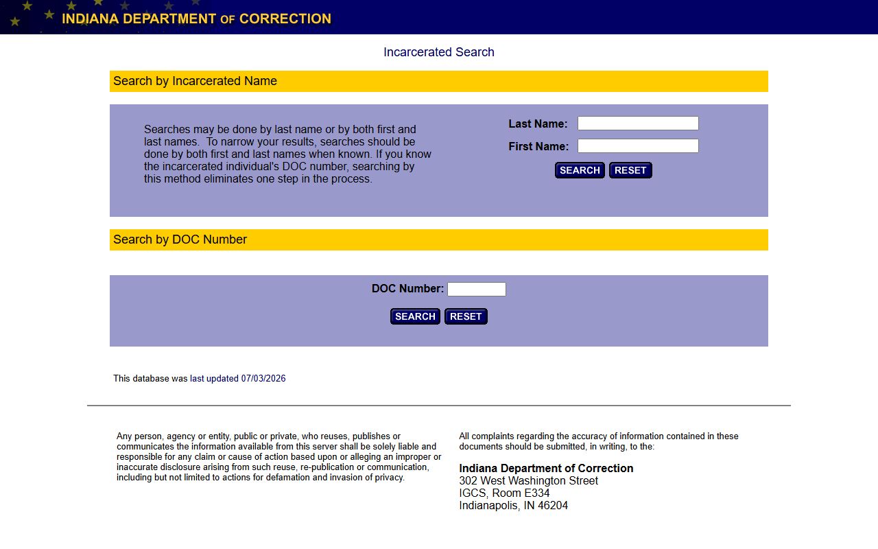 Huntington County inmate records Indiana Department of Correction offender locator