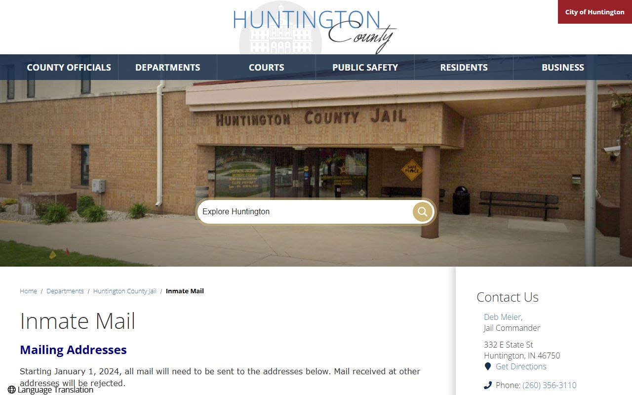 Huntington County inmate records inmate mail source page