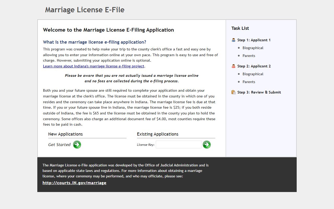 Indiana marriage license e-file start portal for Huntington County applicants