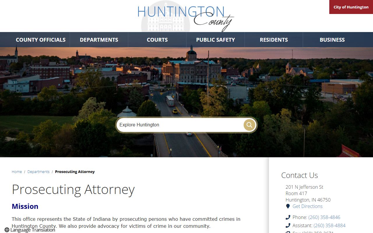 Huntington County traffic court records Prosecuting Attorney deferral source page