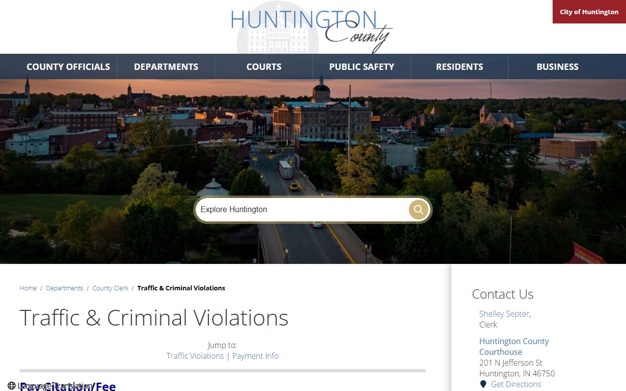 Huntington County traffic court records traffic violations payment page