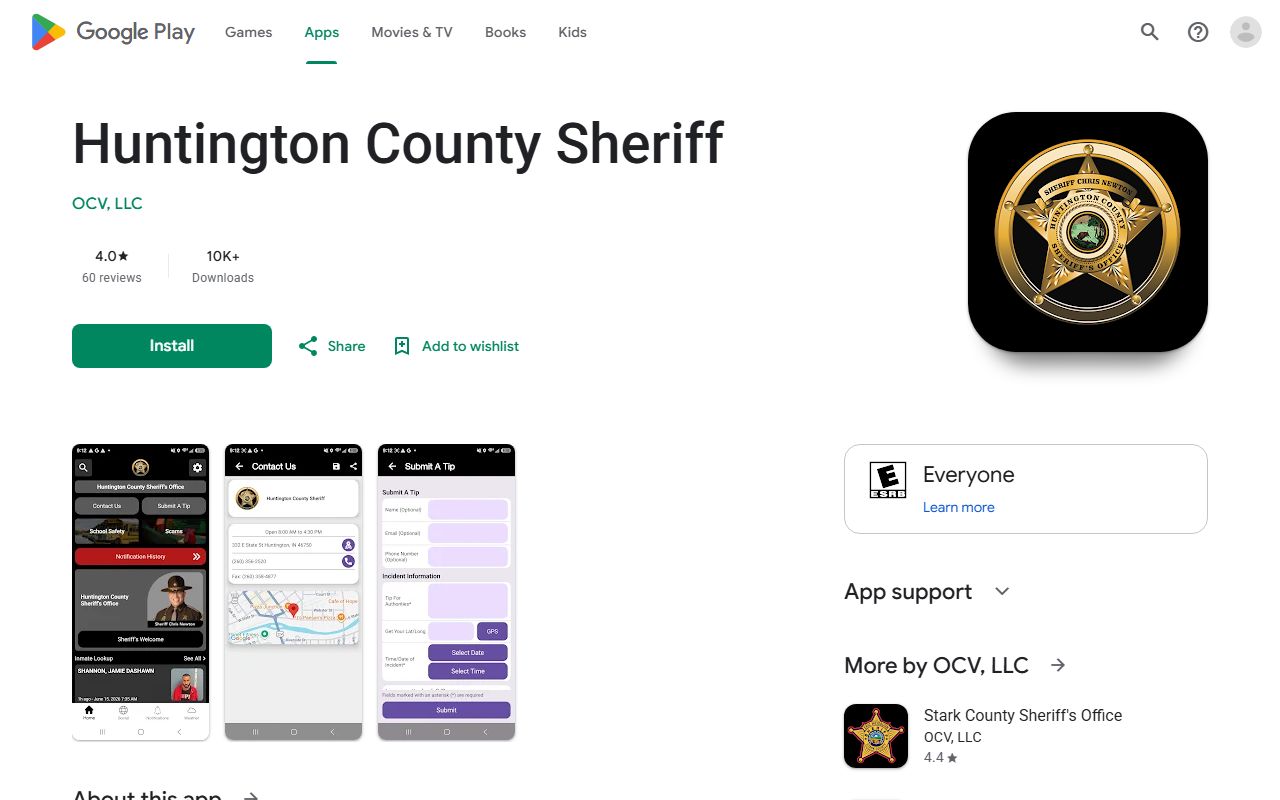 Huntington County warrant records sheriff app Google Play listing